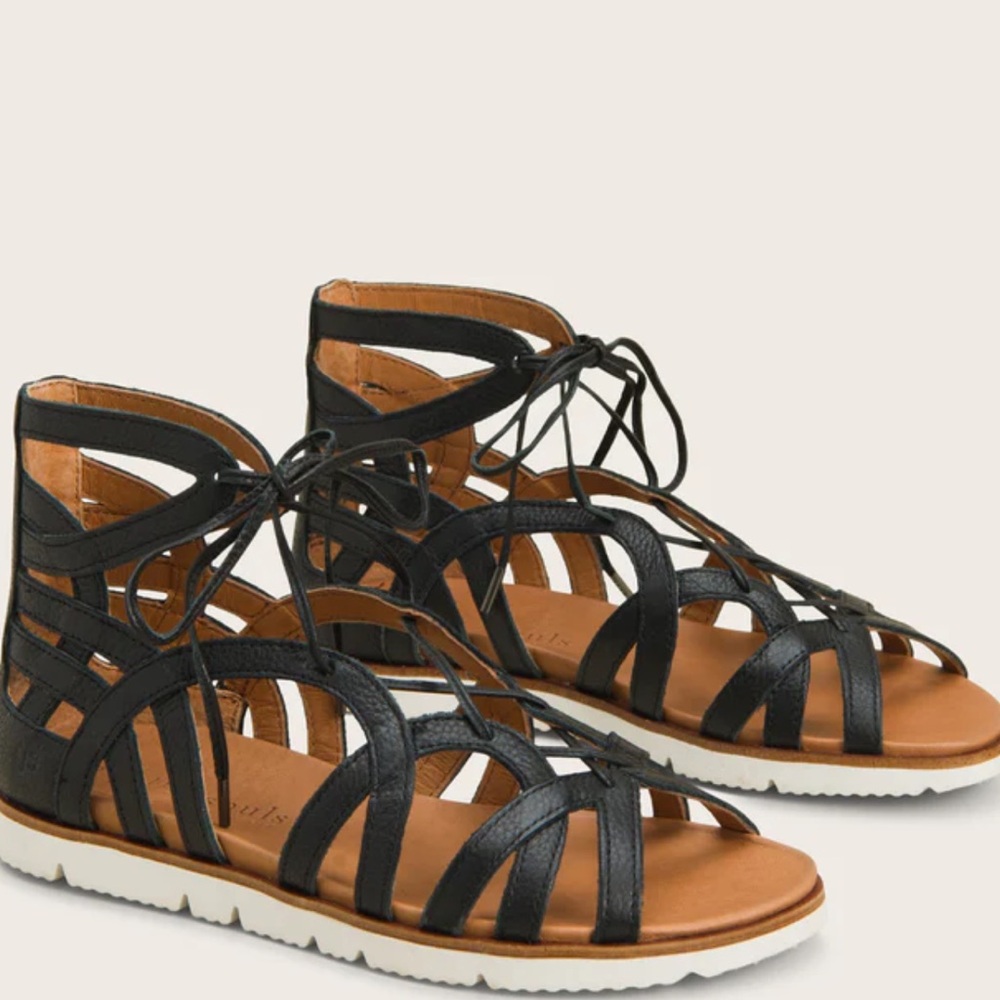 GENTLE SOULS - Lavern Lite Lace Up Gladiator Black Suede Sandals, Size 9.5